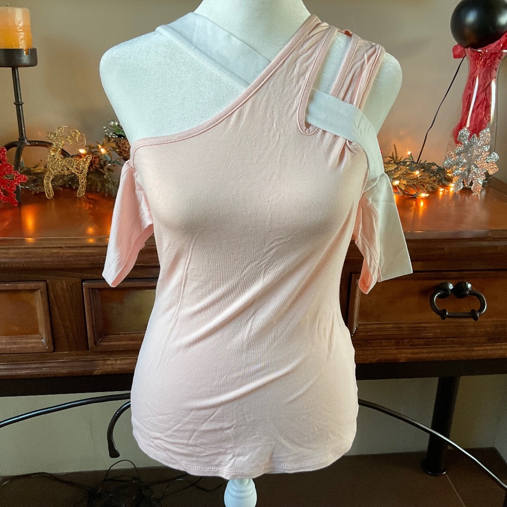 Venus Strappy Blouse. Size S. Pink and White